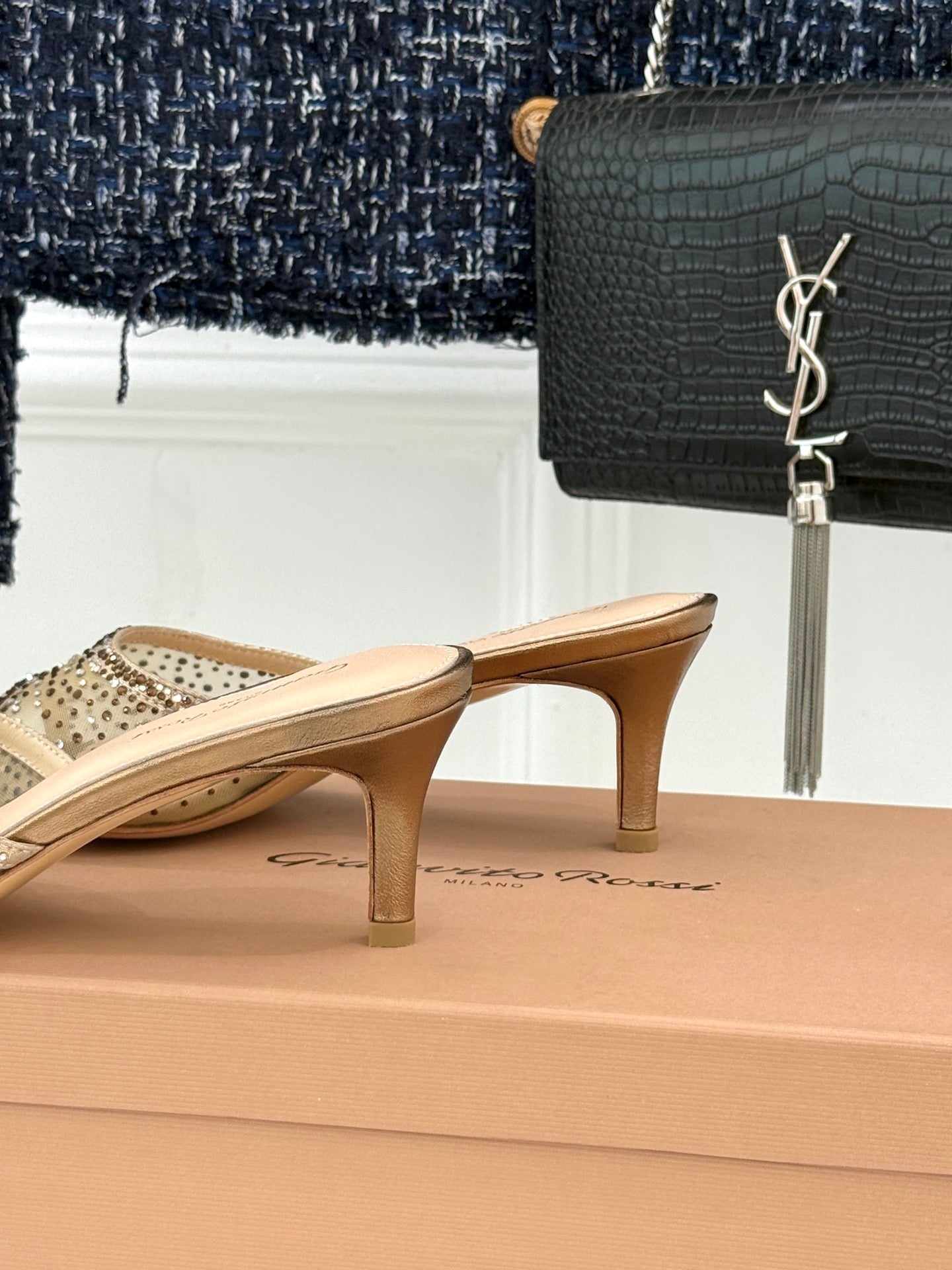 Gianvito Rossi Mesh Rhinestone Pointed-Toe Mules – 26WF