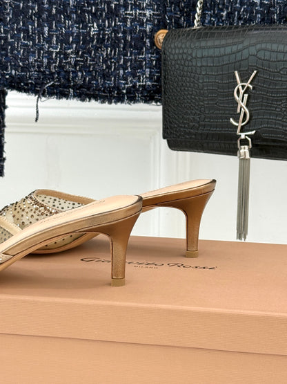 Gianvito Rossi Mesh Rhinestone Pointed-Toe Mules – 26WF