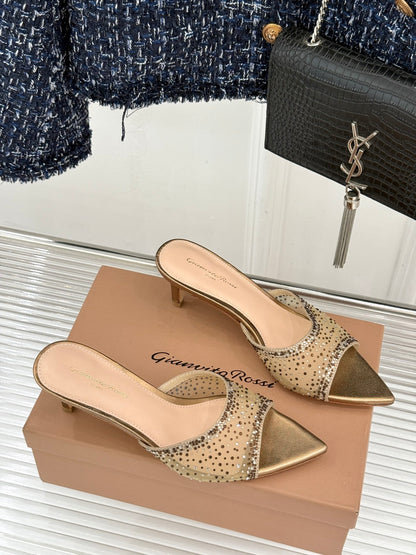 Gianvito Rossi Mesh Rhinestone Pointed-Toe Mules – 26WF