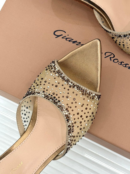 Gianvito Rossi Mesh Rhinestone Pointed-Toe Mules – 26WF