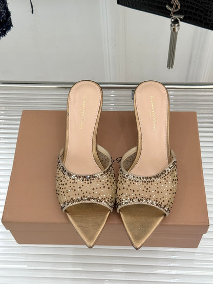 Gianvito Rossi Mesh Rhinestone Pointed-Toe Mules – 26WF