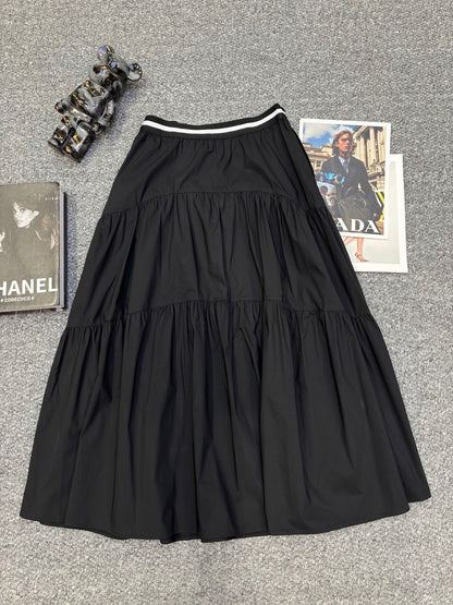 Prada Triangle Logo Webbing Waistband Flared Skirt