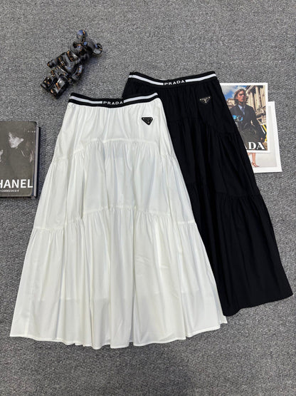 Prada Triangle Logo Webbing Waistband Flared Skirt