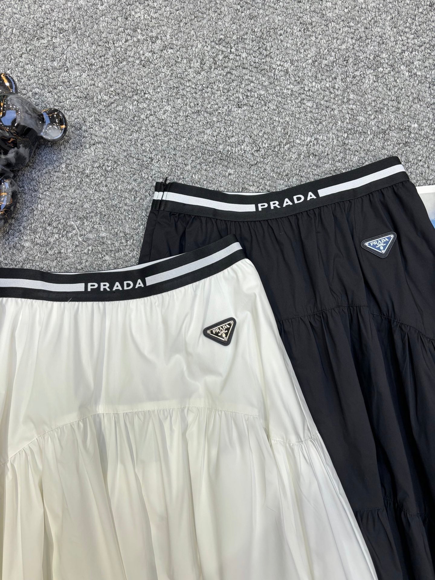 Prada Triangle Logo Webbing Waistband Flared Skirt