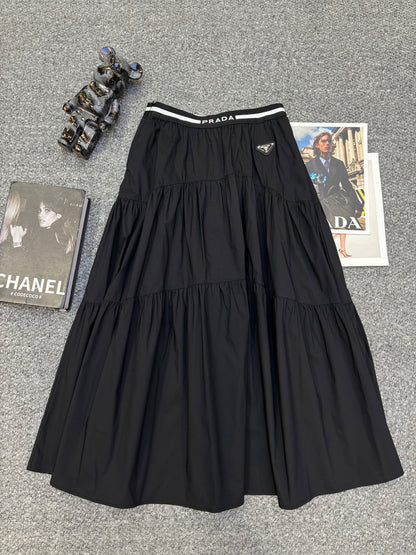 Prada Triangle Logo Webbing Waistband Flared Skirt
