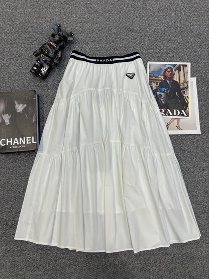 Prada Triangle Logo Webbing Waistband Flared Skirt