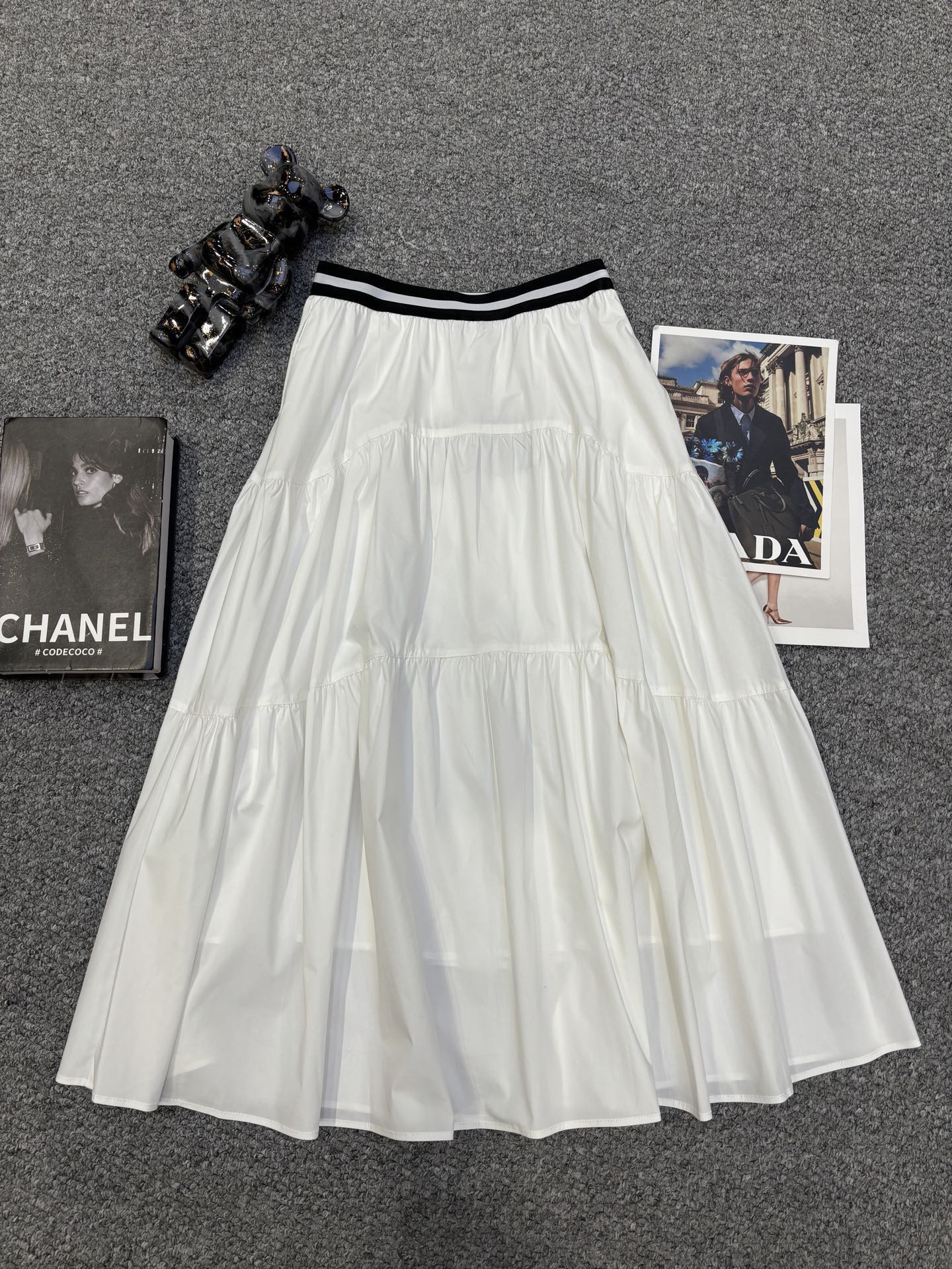 Prada Triangle Logo Webbing Waistband Flared Skirt