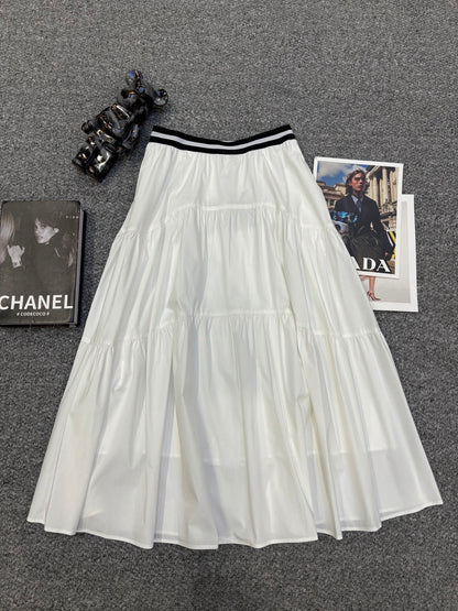 Prada Triangle Logo Webbing Waistband Flared Skirt