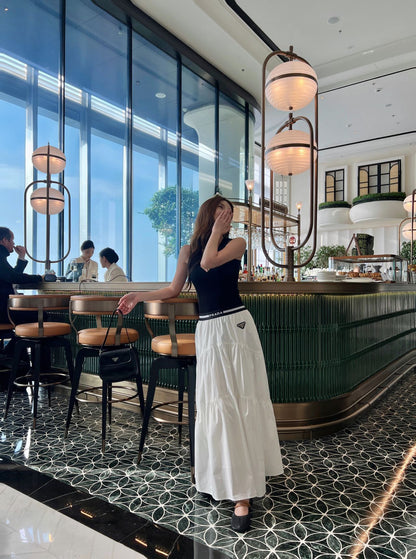 Prada Triangle Logo Webbing Waistband Flared Skirt