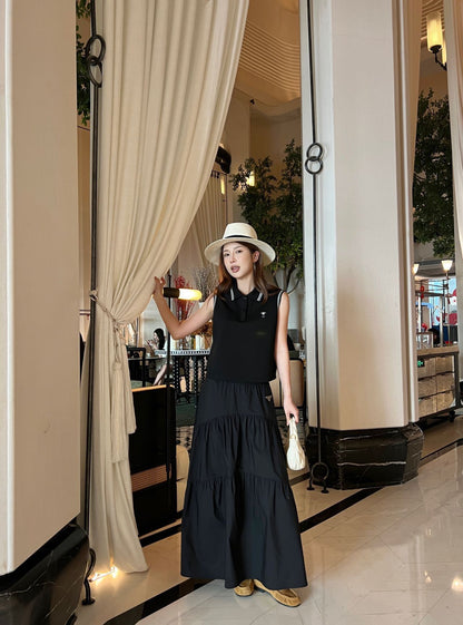 Prada Triangle Logo Webbing Waistband Flared Skirt