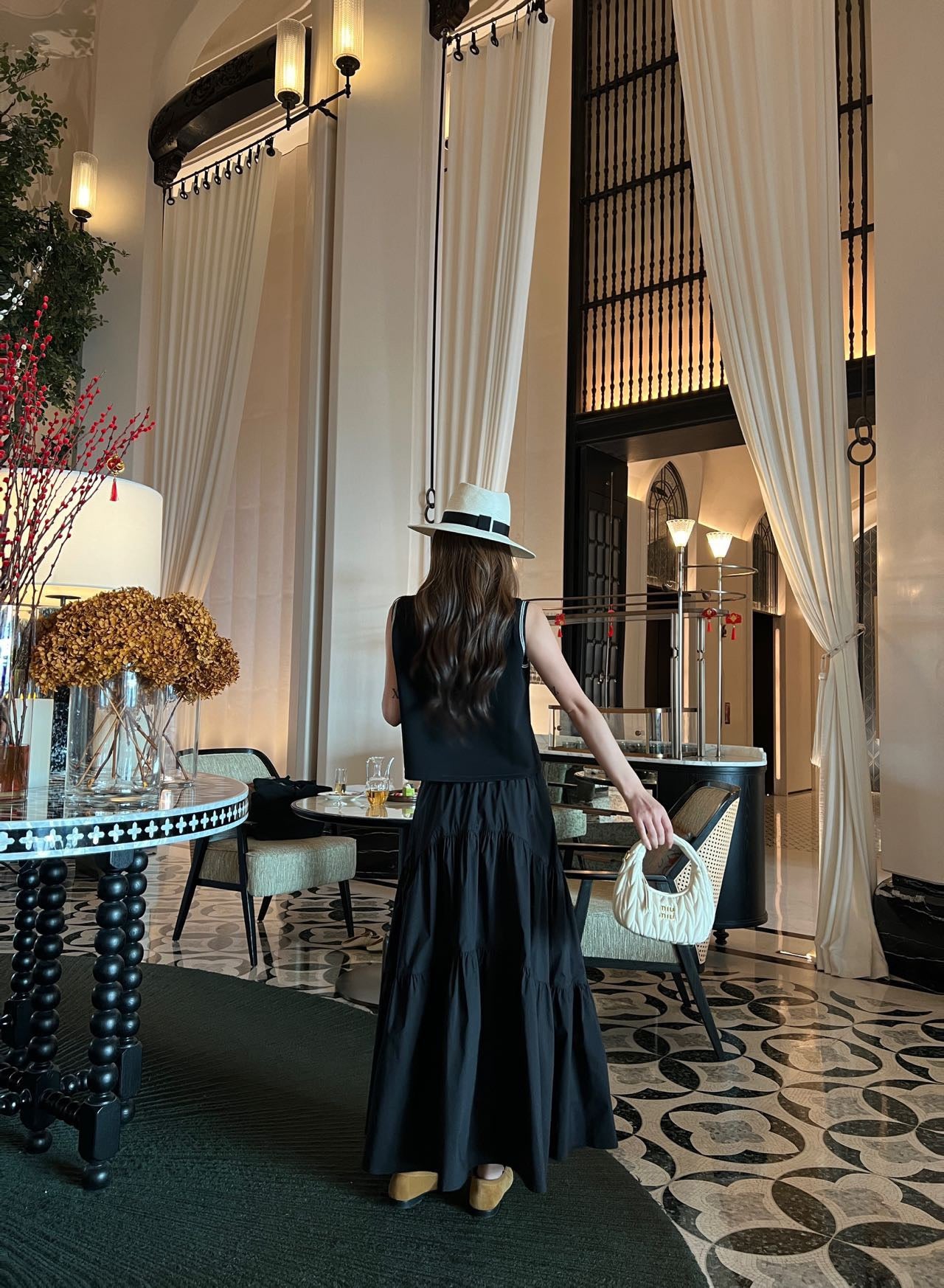 Prada Triangle Logo Webbing Waistband Flared Skirt