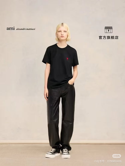 AMI Paris Small Logo Embroidered Cotton T-Shirt