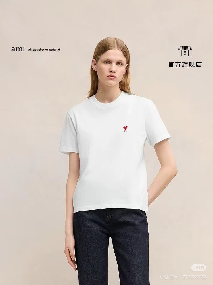 AMI Paris Small Logo Embroidered Cotton T-Shirt