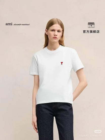 AMI Paris Small Logo Embroidered Cotton T-Shirt