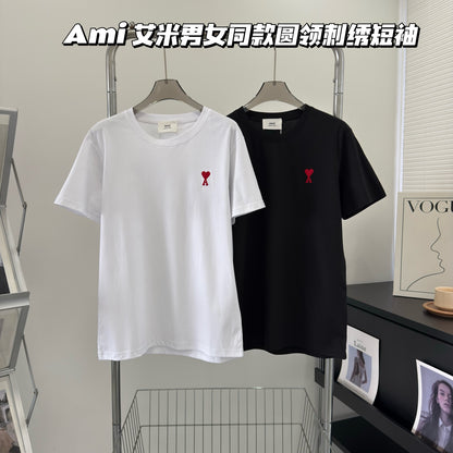 AMI Paris Small Logo Embroidered Cotton T-Shirt