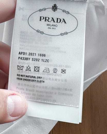 Prada Embroidered Logo Mercerized Cotton T-Shirt