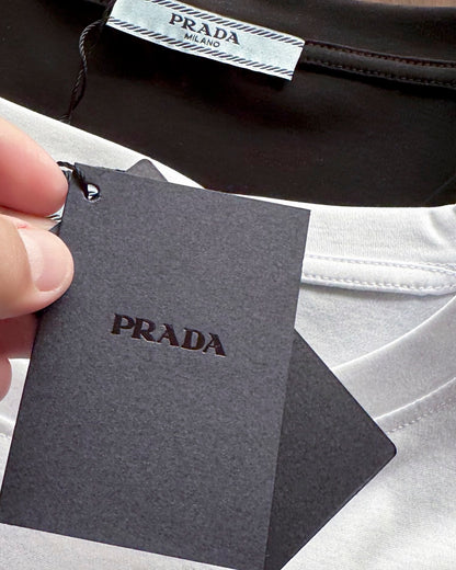 Prada Embroidered Logo Mercerized Cotton T-Shirt