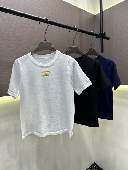 Valentino VLogo Embroidered Knit Short-Sleeve Top