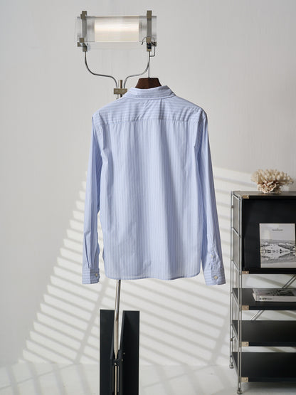 Saint Laurent Pocket Embroidered Striped Long-Sleeve Shirt