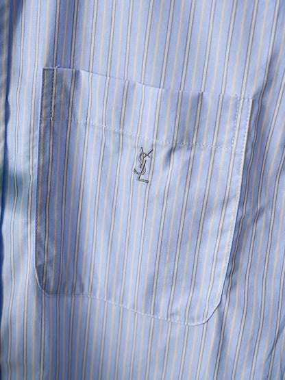 Saint Laurent Pocket Embroidered Striped Long-Sleeve Shirt
