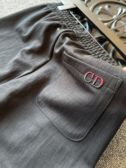 Dior Embroidered CD Lyocell Linen Curved Leg Trousers