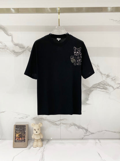 Loewe Cat Embroidery Cotton T-Shirt
