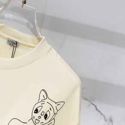 Loewe Cat Embroidery Cotton T-Shirt