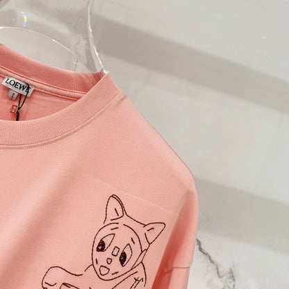 Loewe Cat Embroidery Cotton T-Shirt