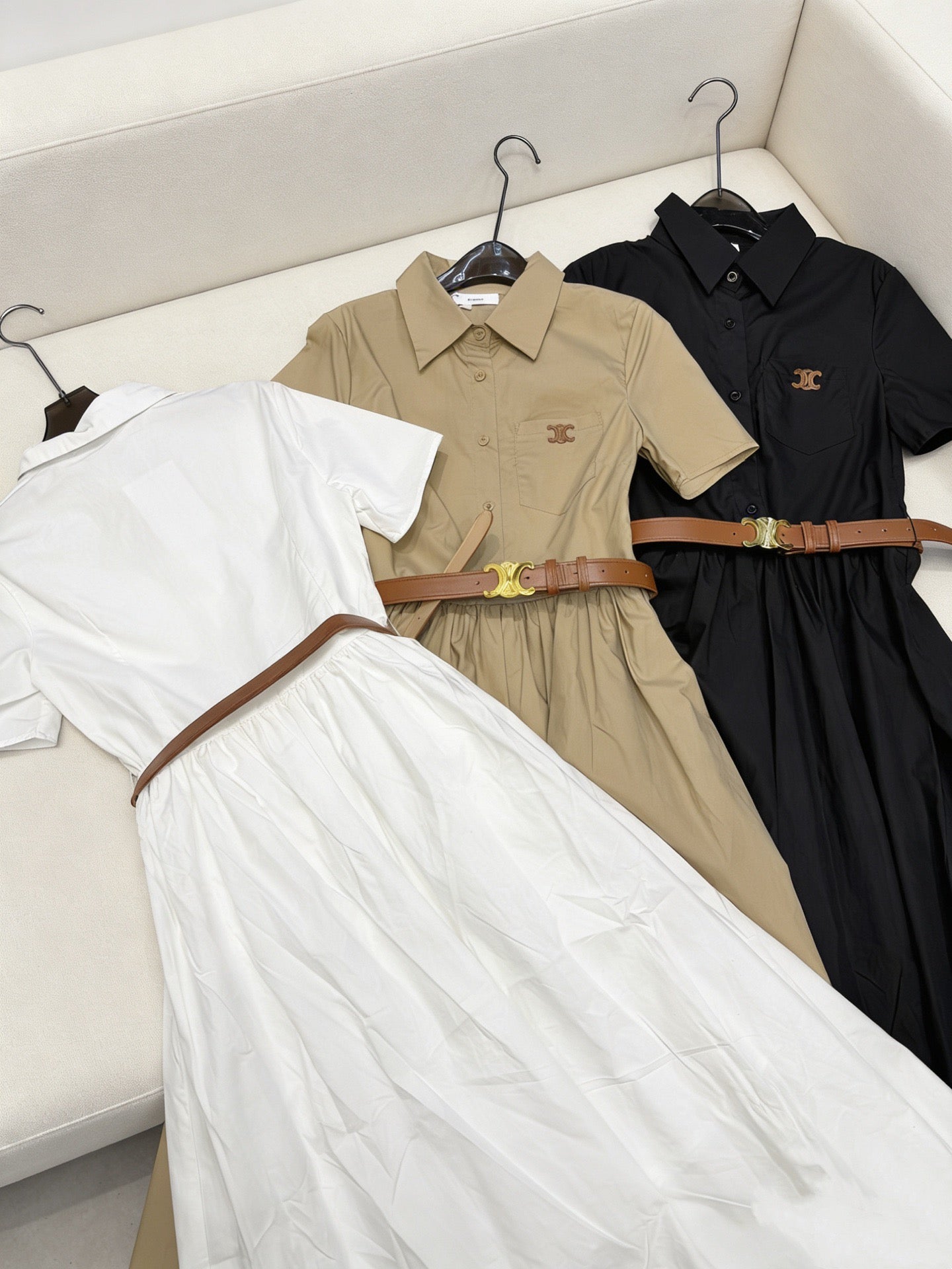 Celine Triomphe Embroidered Lapel Short-Sleeved Dress