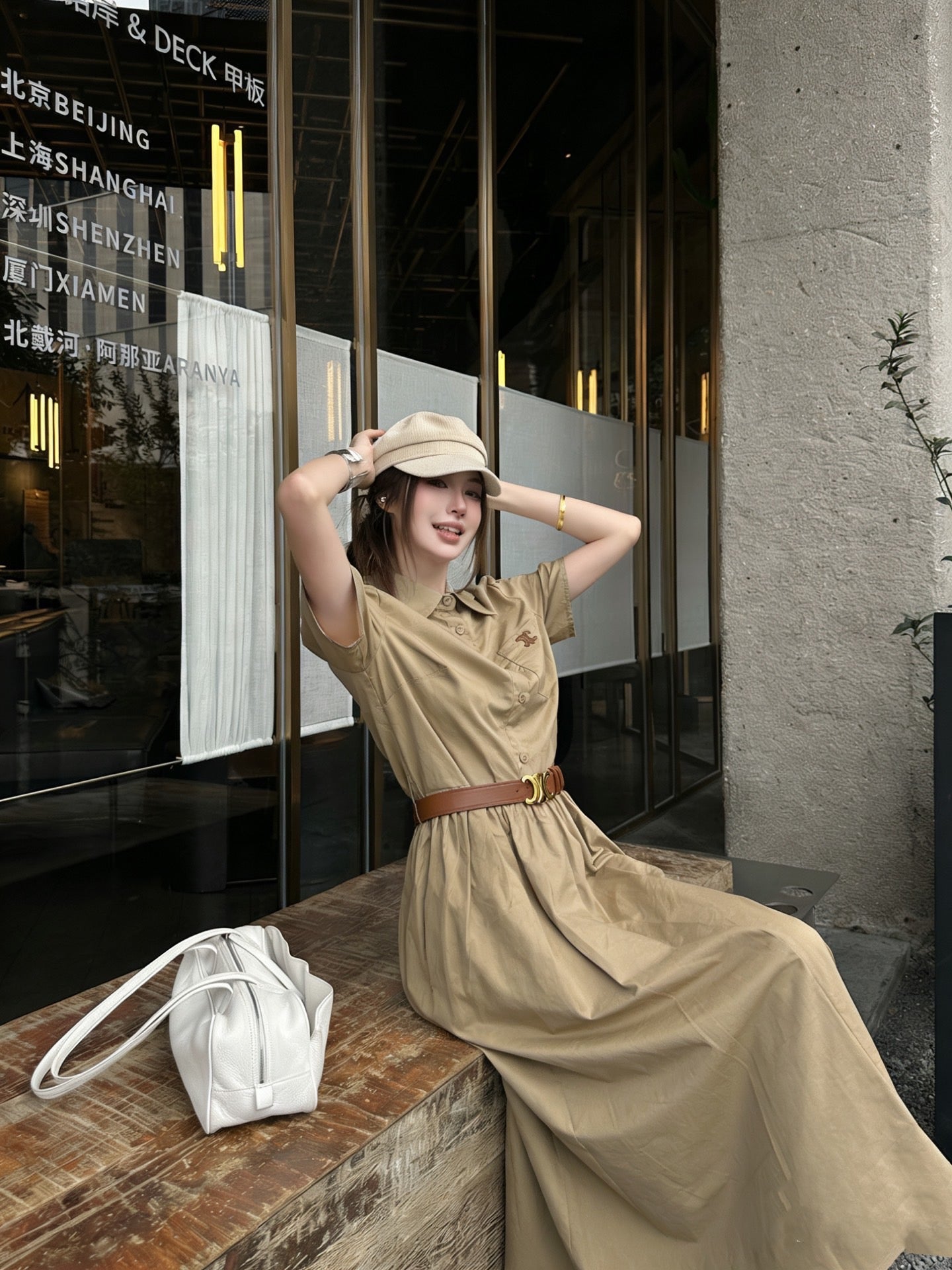 Celine Triomphe Embroidered Lapel Short-Sleeved Dress