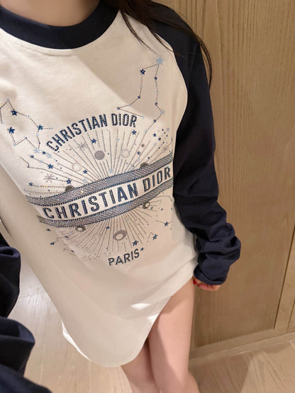 Dior Constellation Print Rhinestone Raglan T-Shirt