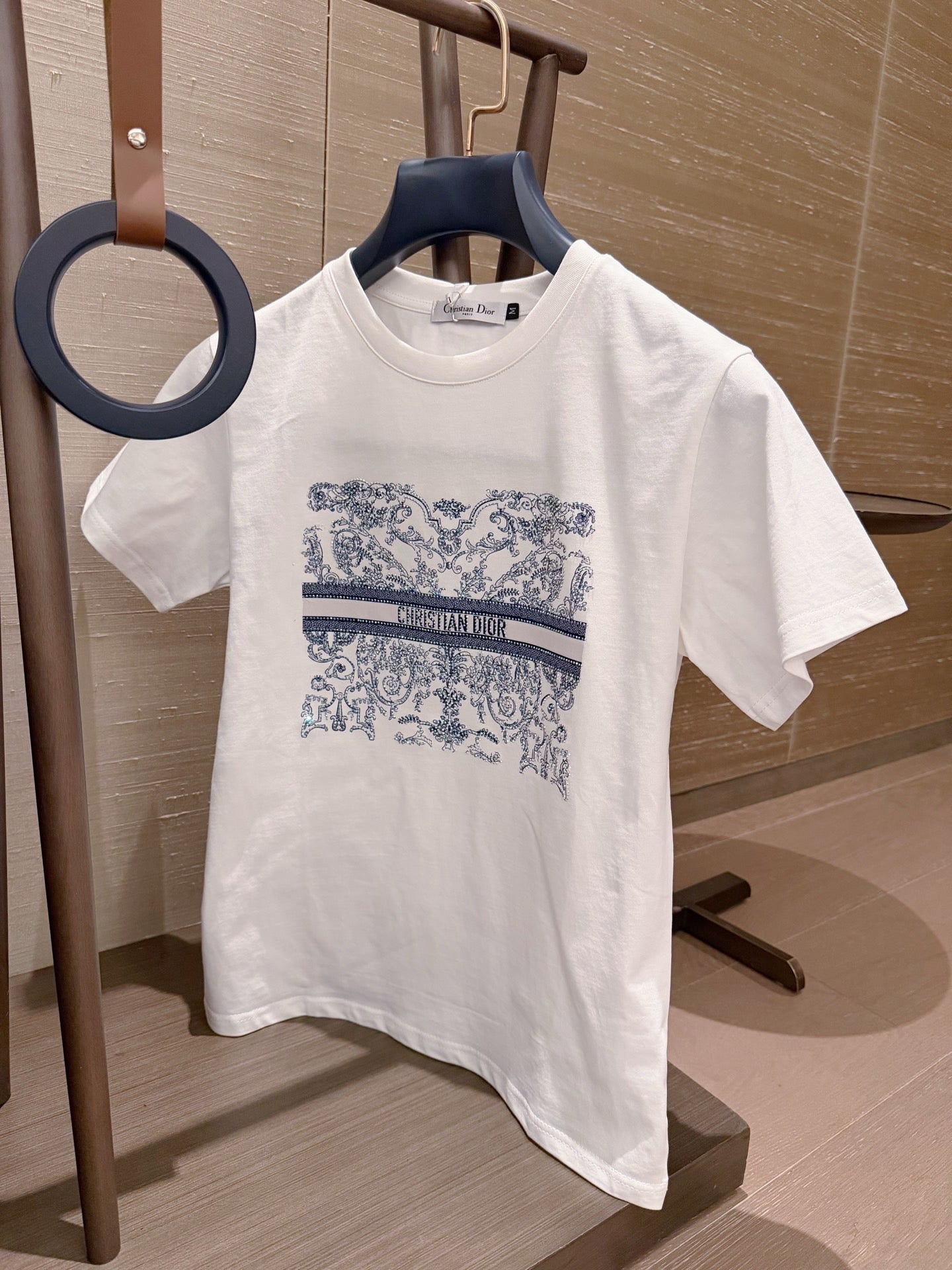 Dior Butterfly and Letter Print Rhinestone T-Shirt