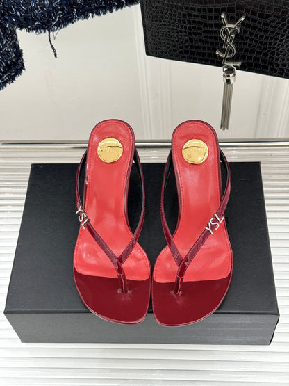 Saint Laurent Metal Letter Heel Thong Sandals – Spring/Summer Collection – 26WF