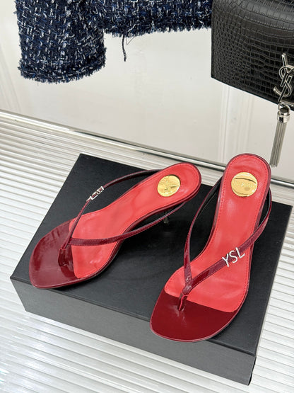 Saint Laurent Metal Letter Heel Thong Sandals – Spring/Summer Collection – 26WF