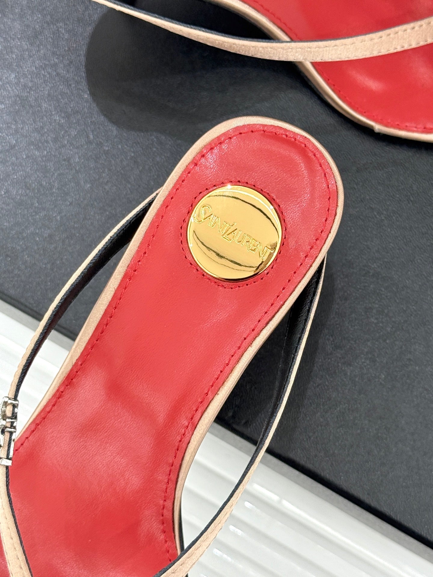 Saint Laurent Metal Letter Heel Thong Sandals – Spring/Summer Collection – 26WF