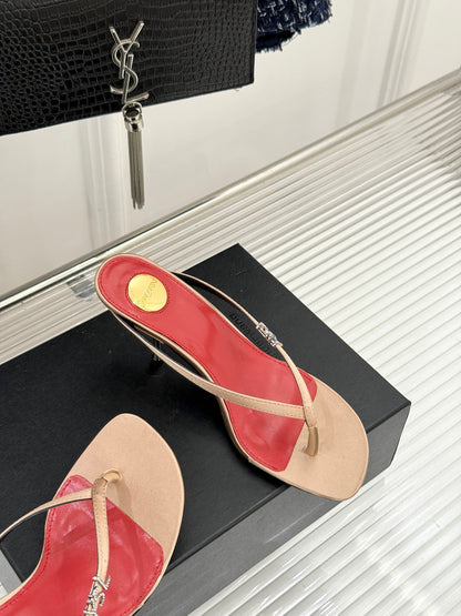 Saint Laurent Metal Letter Heel Thong Sandals – Spring/Summer Collection – 26WF