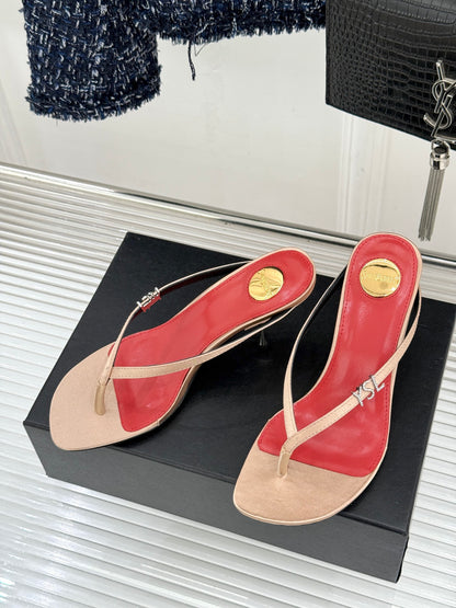Saint Laurent Metal Letter Heel Thong Sandals – Spring/Summer Collection – 26WF