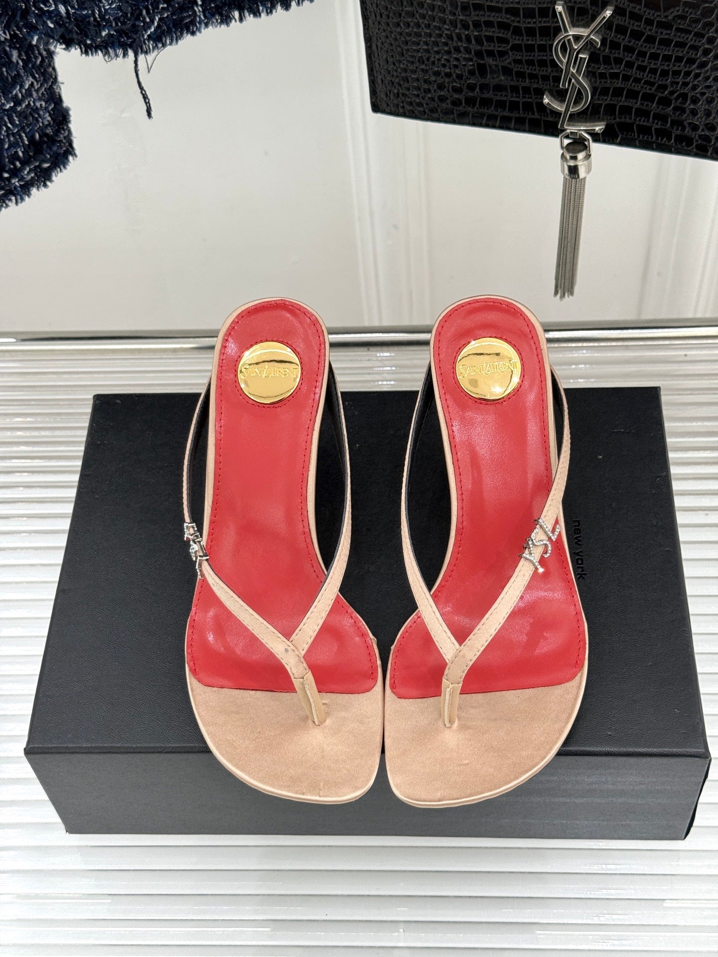 Saint Laurent Metal Letter Heel Thong Sandals – Spring/Summer Collection – 26WF