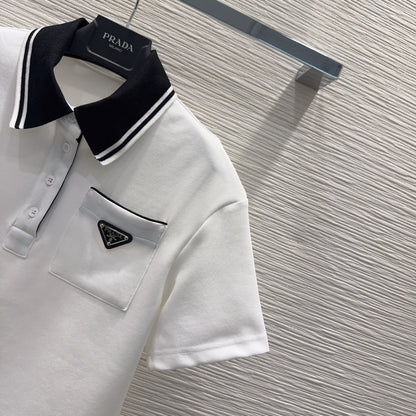 Prada Letter Triangle Logo Pleated Skirt Set