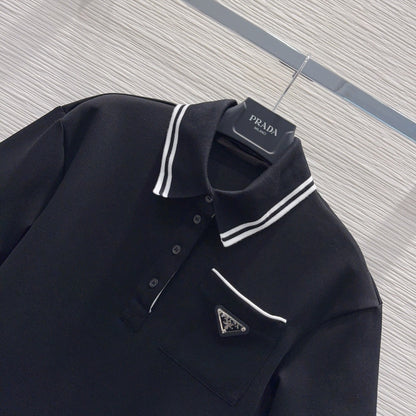 Prada Letter Triangle Logo Pleated Skirt Set