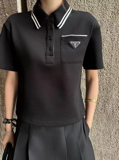 Prada Letter Triangle Logo Pleated Skirt Set