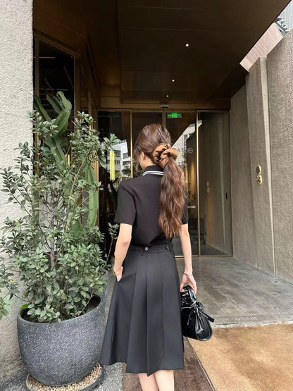 Prada Letter Triangle Logo Pleated Skirt Set