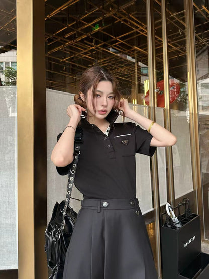 Prada Letter Triangle Logo Pleated Skirt Set