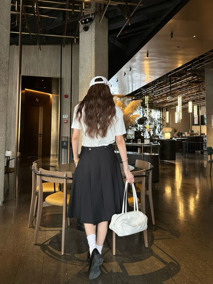 Prada Letter Triangle Logo Pleated Skirt Set