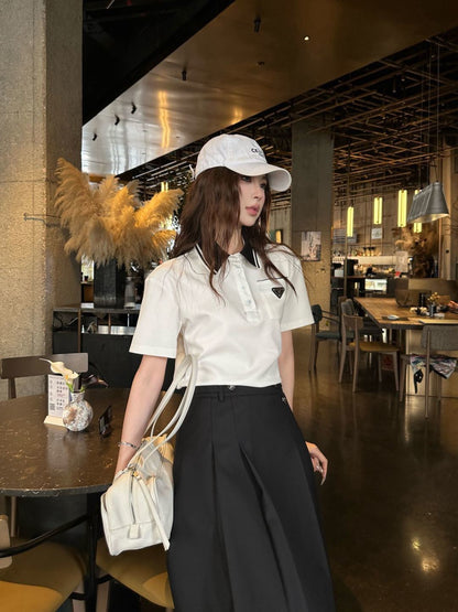 Prada Letter Triangle Logo Pleated Skirt Set