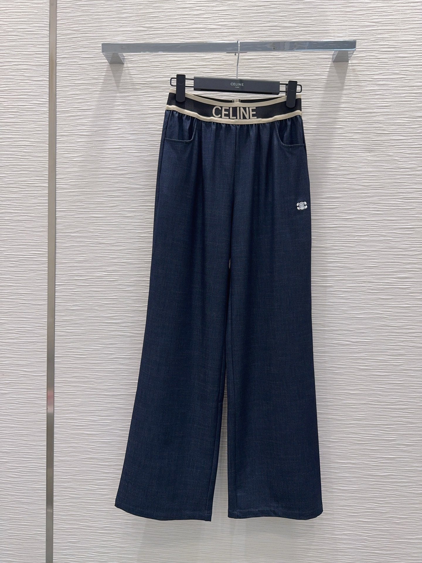 Celine Triomphe Embroidered Wide-Leg Jeans
