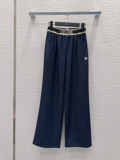Celine Triomphe Embroidered Wide-Leg Jeans
