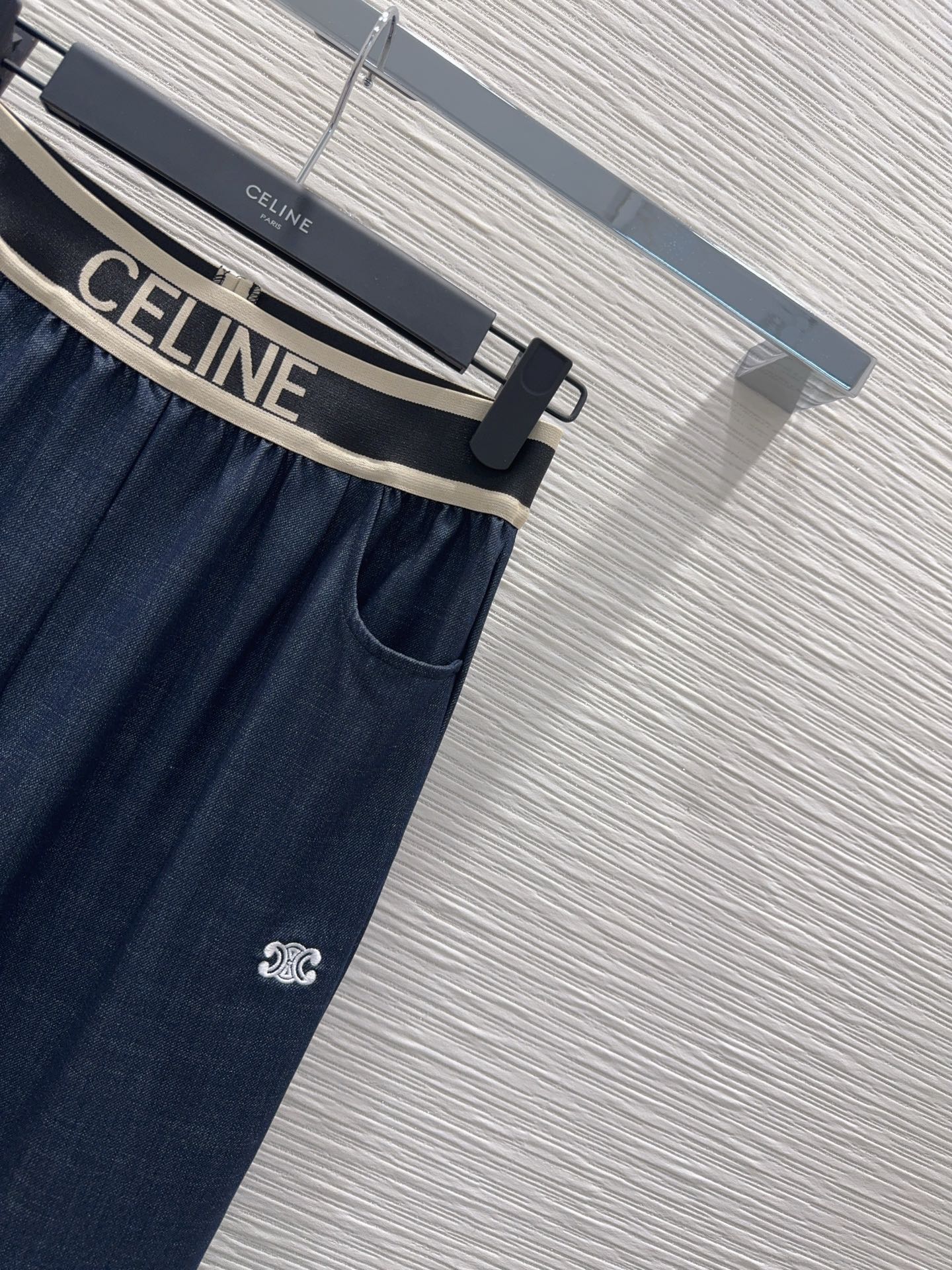 Celine Triomphe Embroidered Wide-Leg Jeans