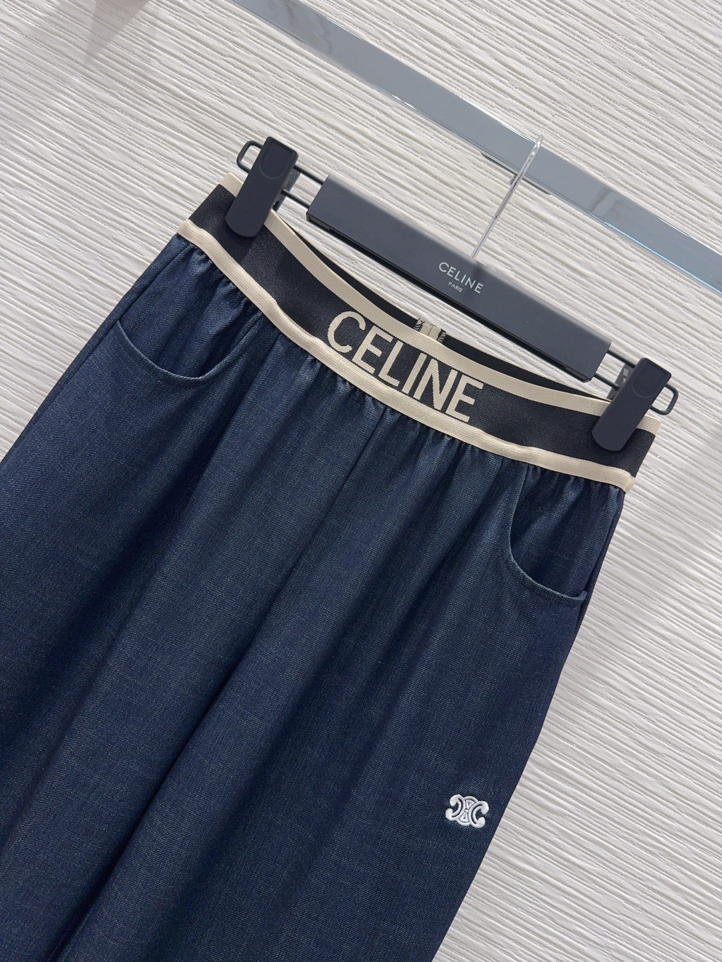 Celine Triomphe Embroidered Wide-Leg Jeans