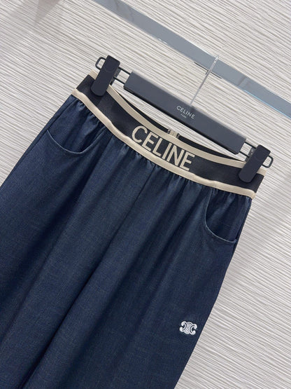Celine Triomphe Embroidered Wide-Leg Jeans